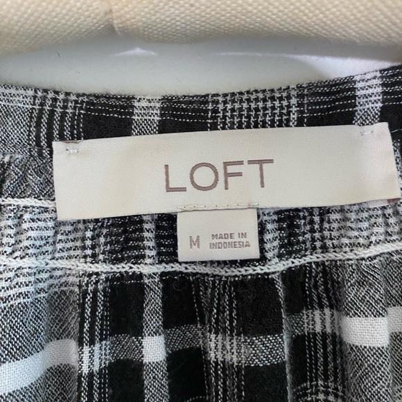 LOFT Linen blend Lightweight Peasant Style Plaid Blouse M - Picture 2 of 6